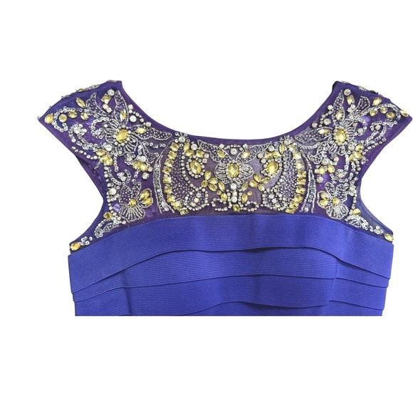 Sherri Hill Purple Embellished Cap Sleeve Cocktail Dress Bodycon Size 6 - Picture 3 of 8